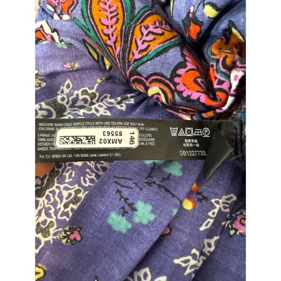 Anthropologie Diana Pintucked Boho Floral Ruffle Hem Dress | Blue | Small - Picture 9 of 11